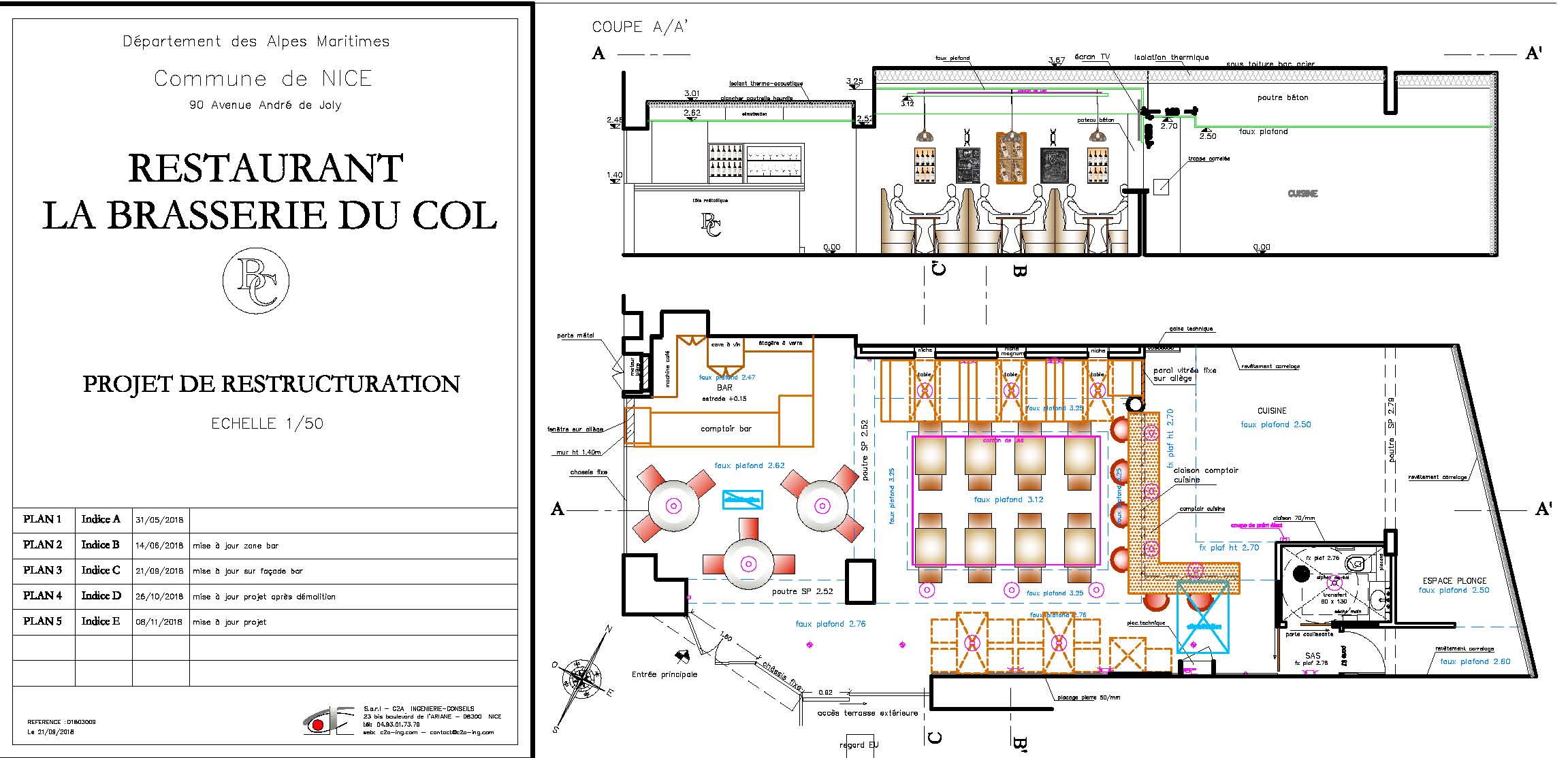 Avancées restructuration complète du restaurant “La Brasserie du Col” à NICE